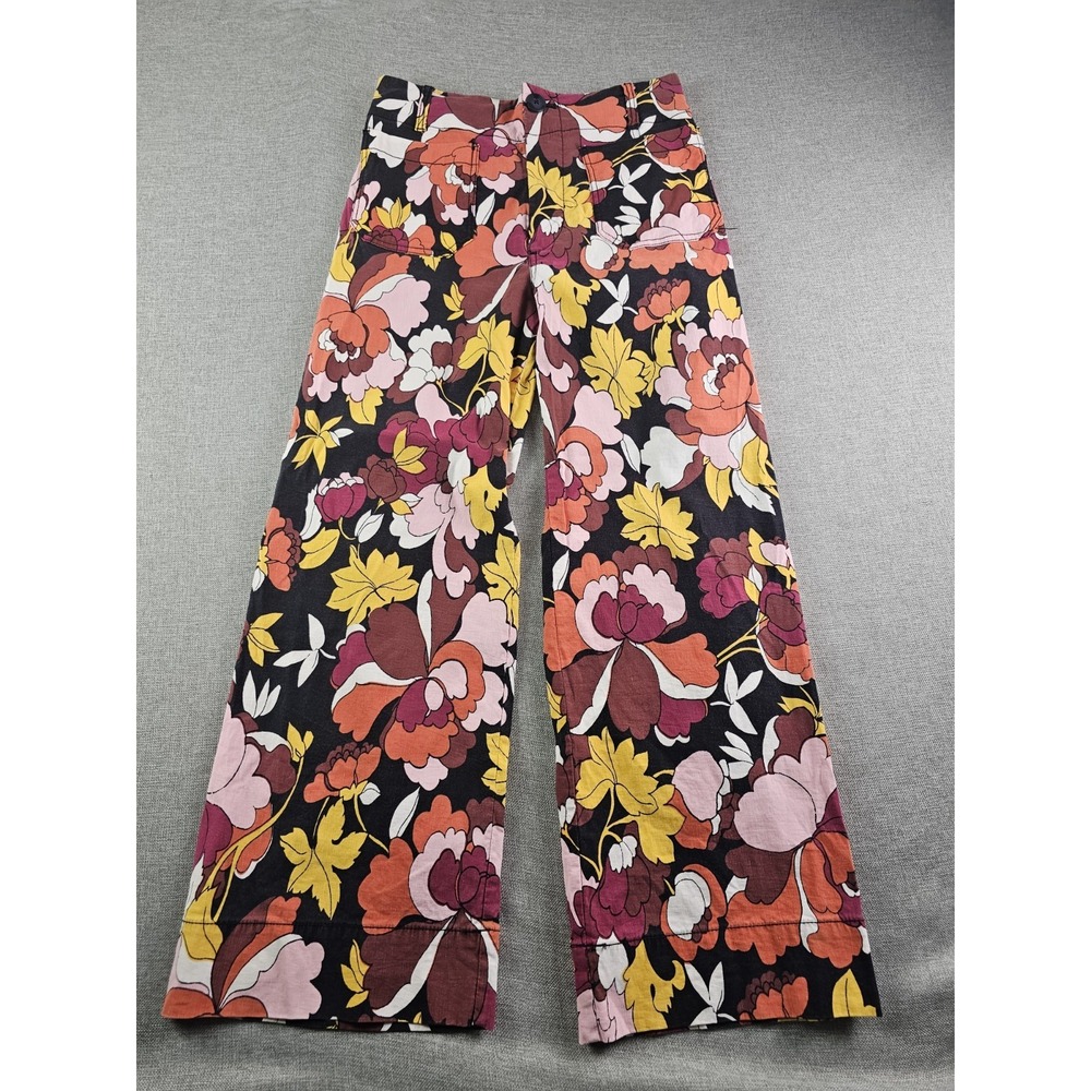 Anthropologie Maeve The Colette Pants Womens 27 Cropped Wide-Leg Floral Stretch